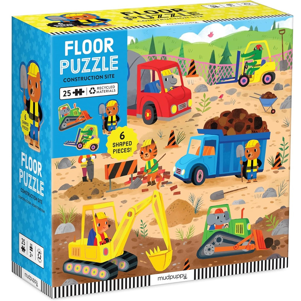 Mudpuppy Construction Site 25 Piece Floor Puzzle With Shaped Pieces