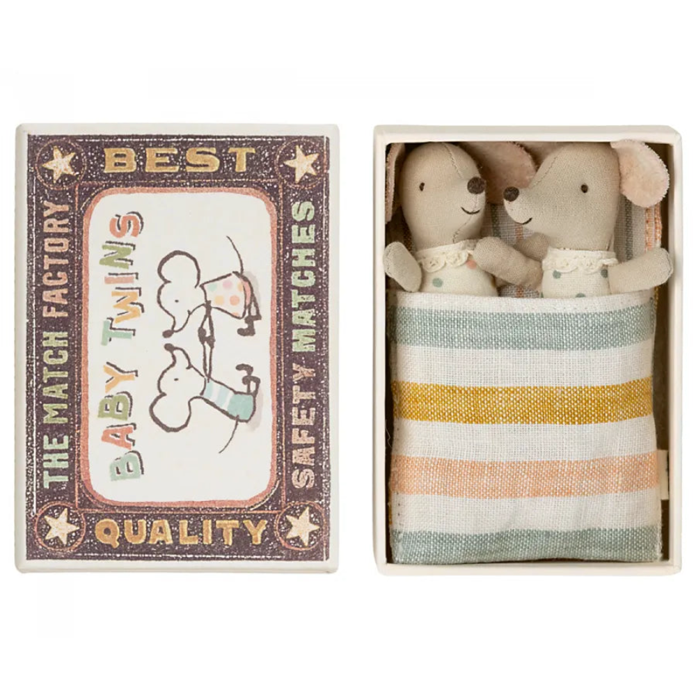 Maileg Baby Mice - Twins in Matchbox -  Vertical Striped Blanket