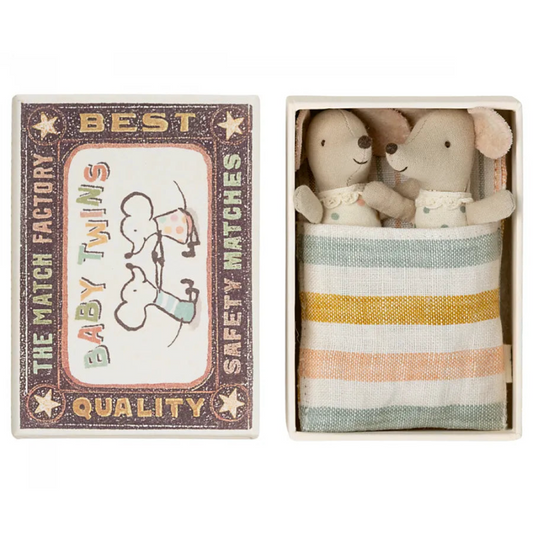 Maileg Baby Mice - Twins in Matchbox -  Vertical Striped Blanket