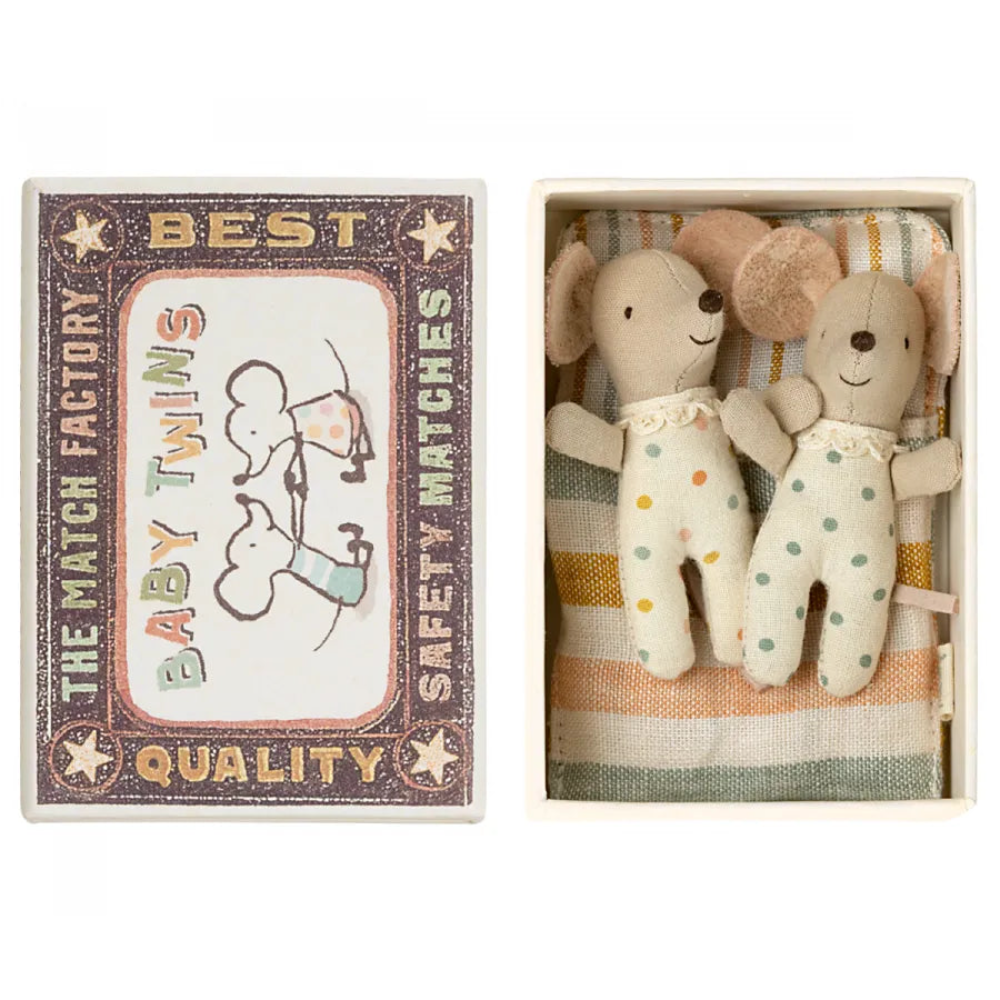 Maileg Baby Mice - Twins in Matchbox -  Vertical Striped Blanket