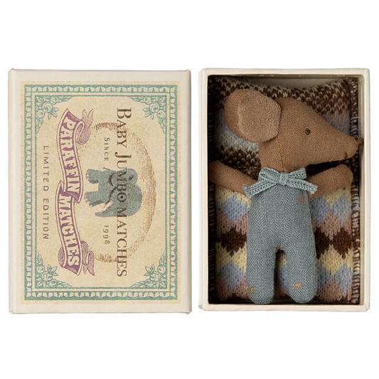 Maileg Sleepy/Wakey Baby Mouse in MatchBox - Blue 2024