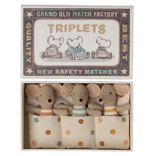 Maileg Triplets Mice in Matchbox - Polka Dot Blanket