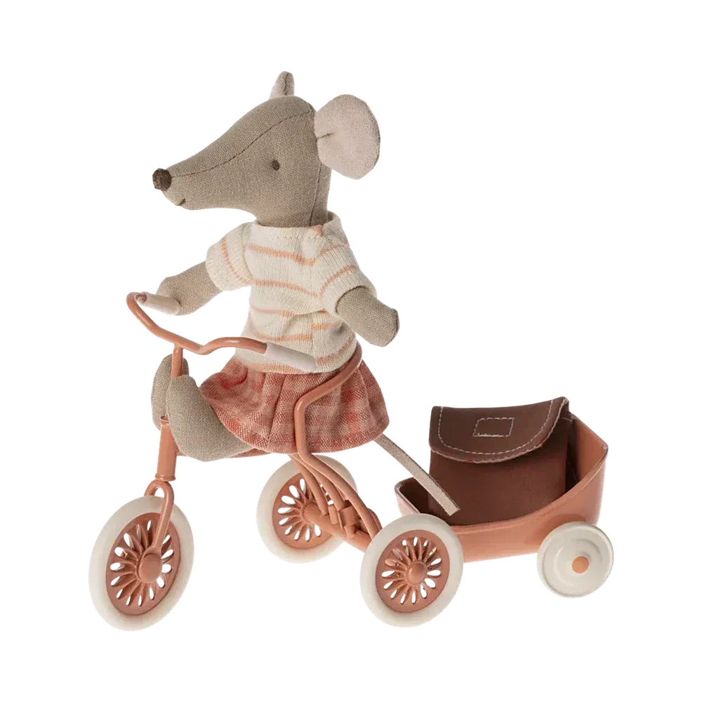 Maileg Tricycle Mouse Big Sister with Bag - Coral