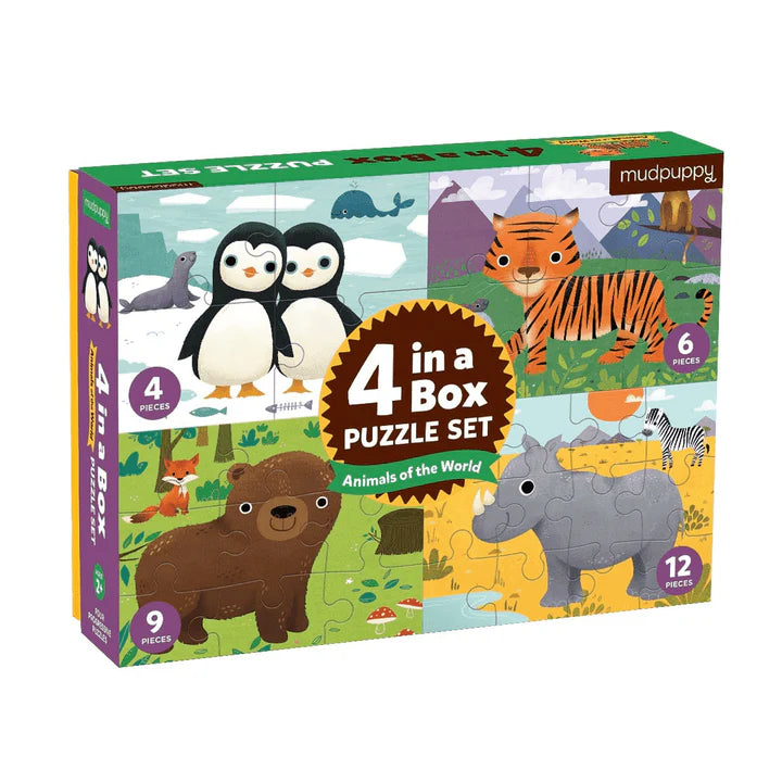 Mudpuppy Animals of the World - 4 in a Box Puzzle Set