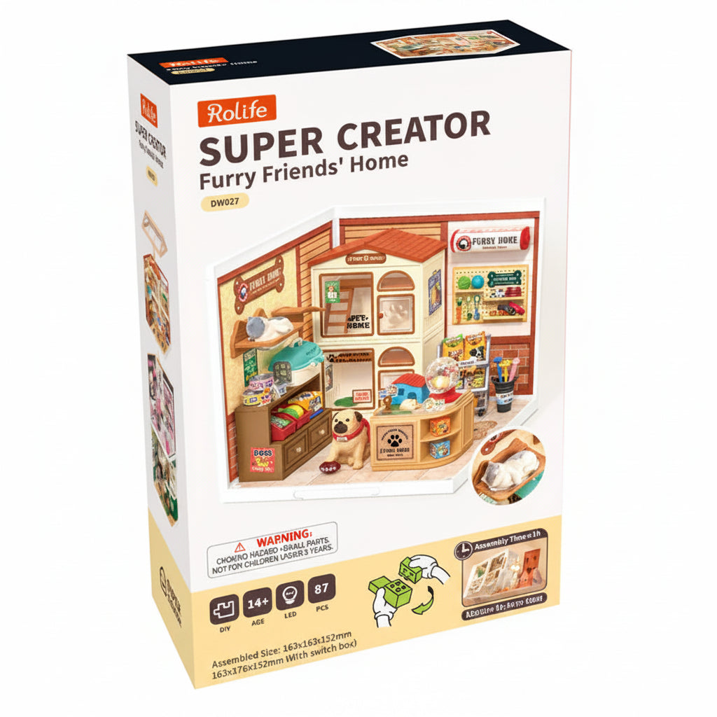 Rolife Super Creator DIY Stackable Dollhouse Miniatures Kit - Furry Friend's Home
