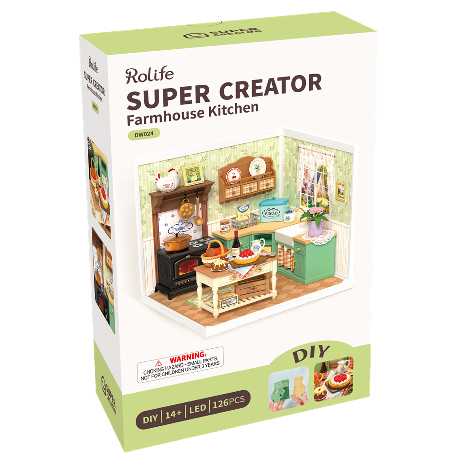 Rolife Super Creator DIY Stackable Dollhouse Miniatures Kit - Farmhouse Kitchen