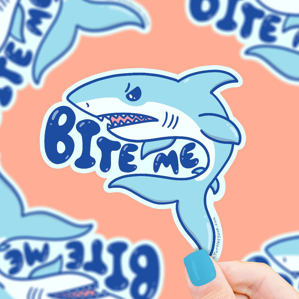Turtle's Soup Bite Me Great White Shark Vinyl Sticker