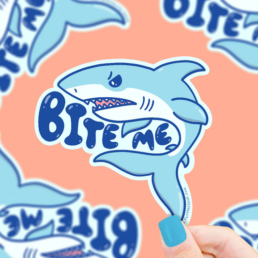 Turtle's Soup Bite Me Great White Shark Vinyl Sticker