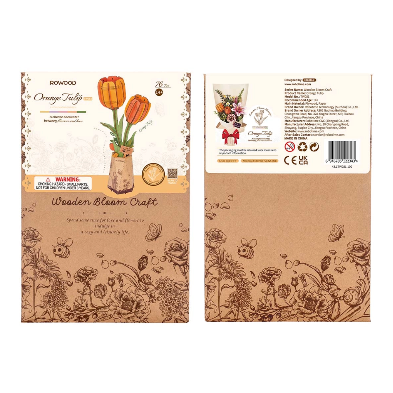 Rowood DIY Flower Puzzle - Orange Tulip