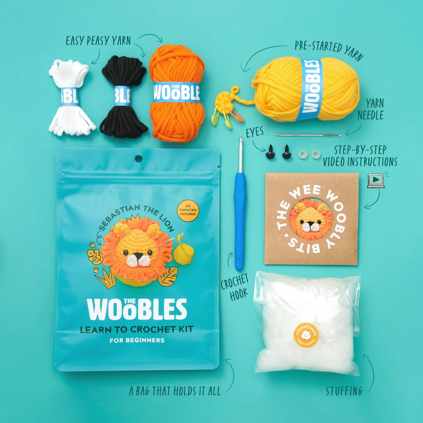 The Woobles Learn To Crochet Kit - Sebastian The Lion