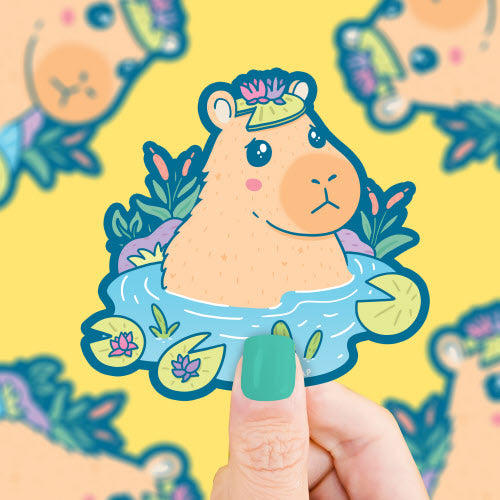 Turtle's Soup Capybara Pond Vinyl Sticker