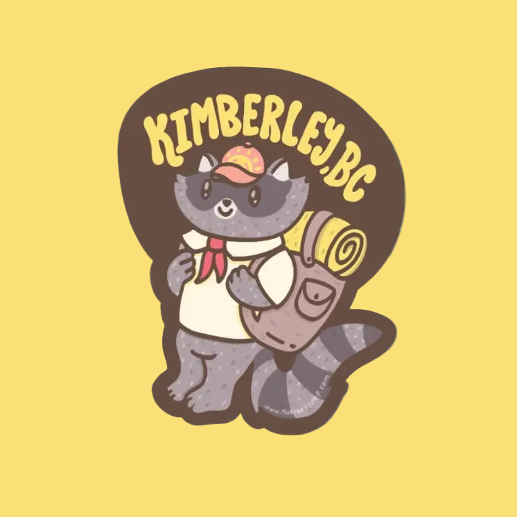 Turtle's Soup Hiking Raccoon Kimberley, BC Vinyl Sticker