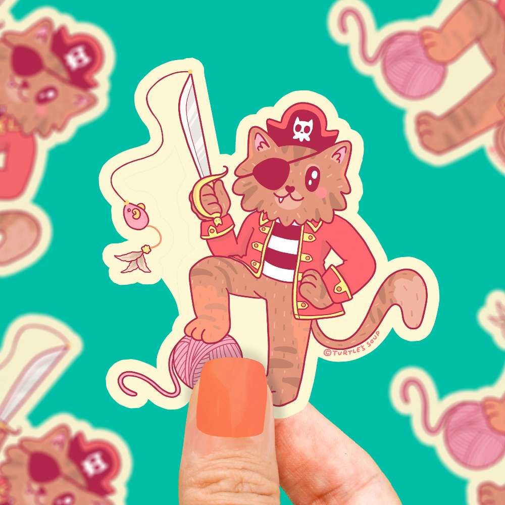Turtle's Soup One Eyed Pirate Cat Vinyl Sticker