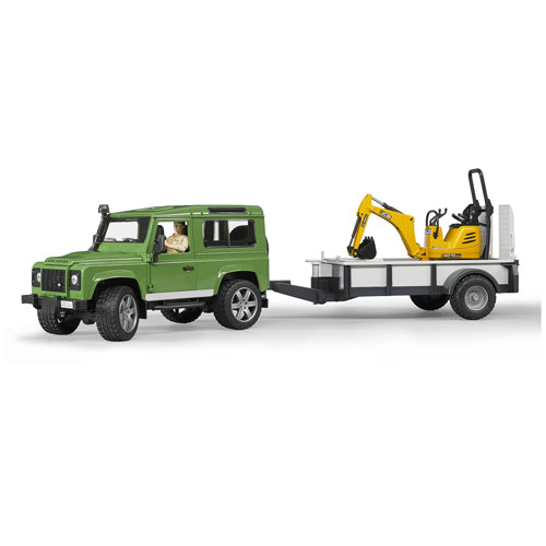 Bruder Land Rover Defender with Trailer, JCB Micro Exc. and Worker
