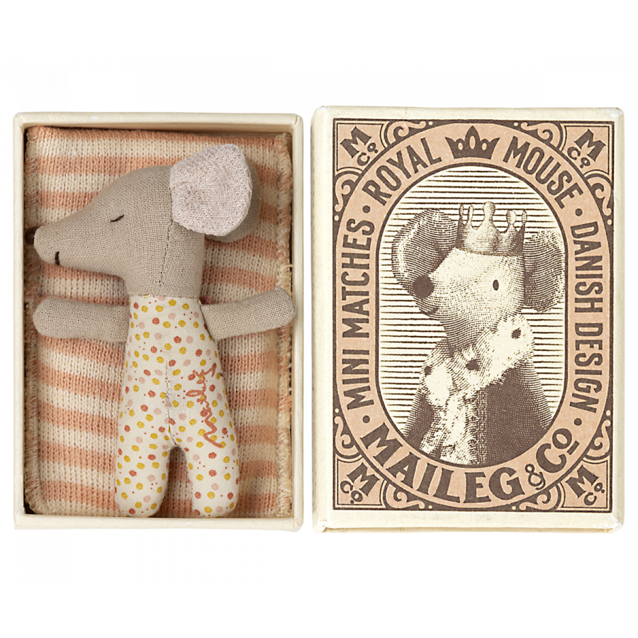 Maileg Sleepy/Wakey Baby Mouse in Matchbox - Rose