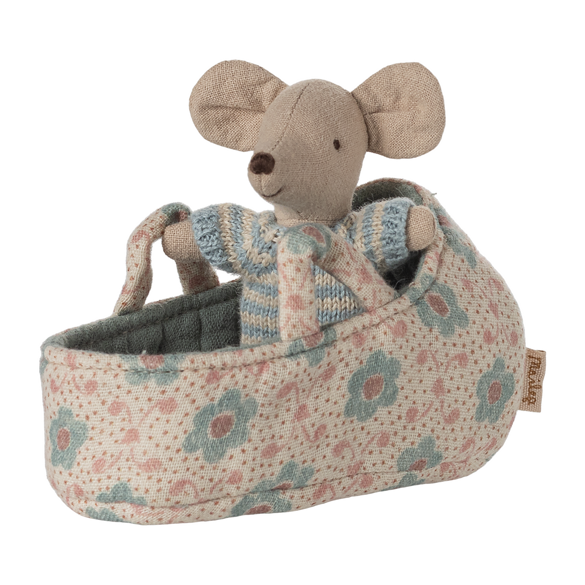 Maileg Baby Mouse in Carry Cot - Blue