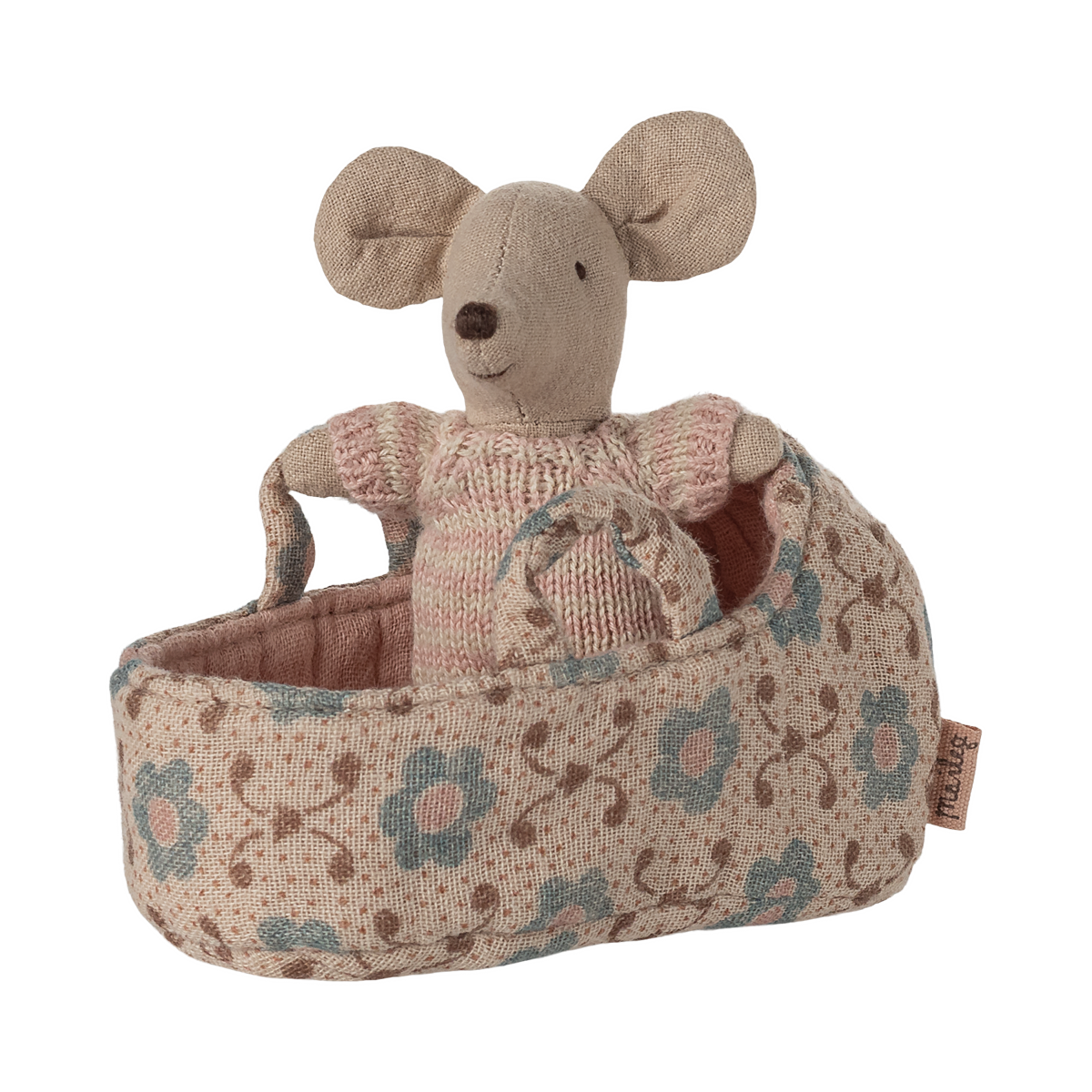 Maileg Baby Mouse in Carry Cot - Rose