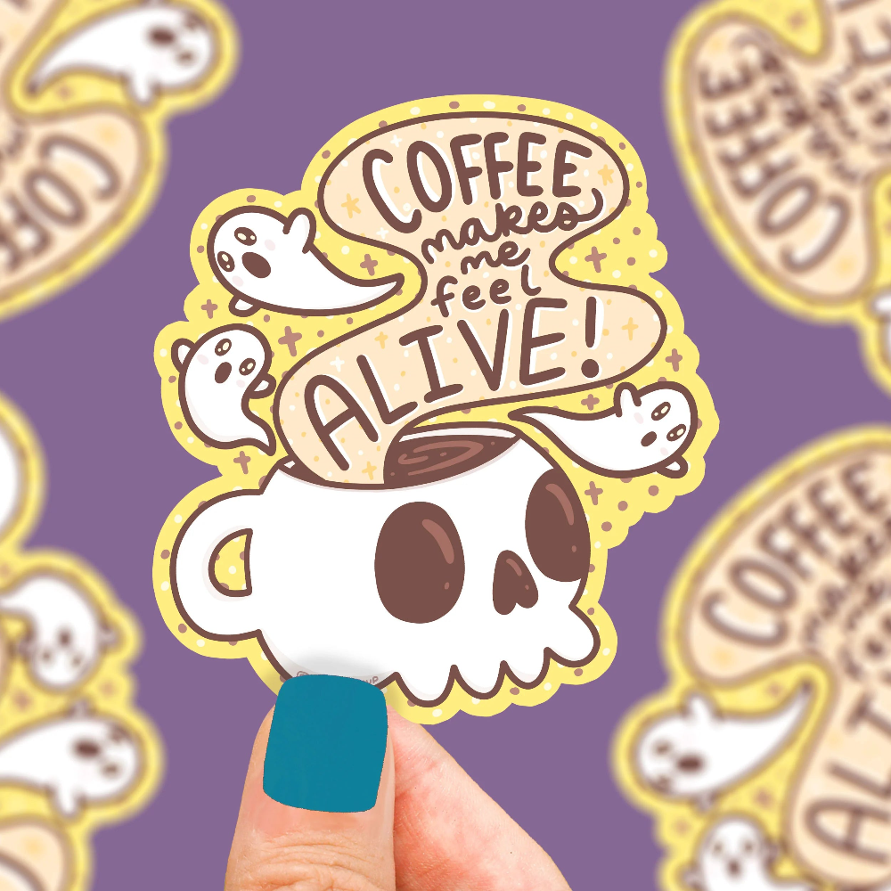 Turtle's Soup Coffee Makes Me Feel Alive Vinyl Sticker