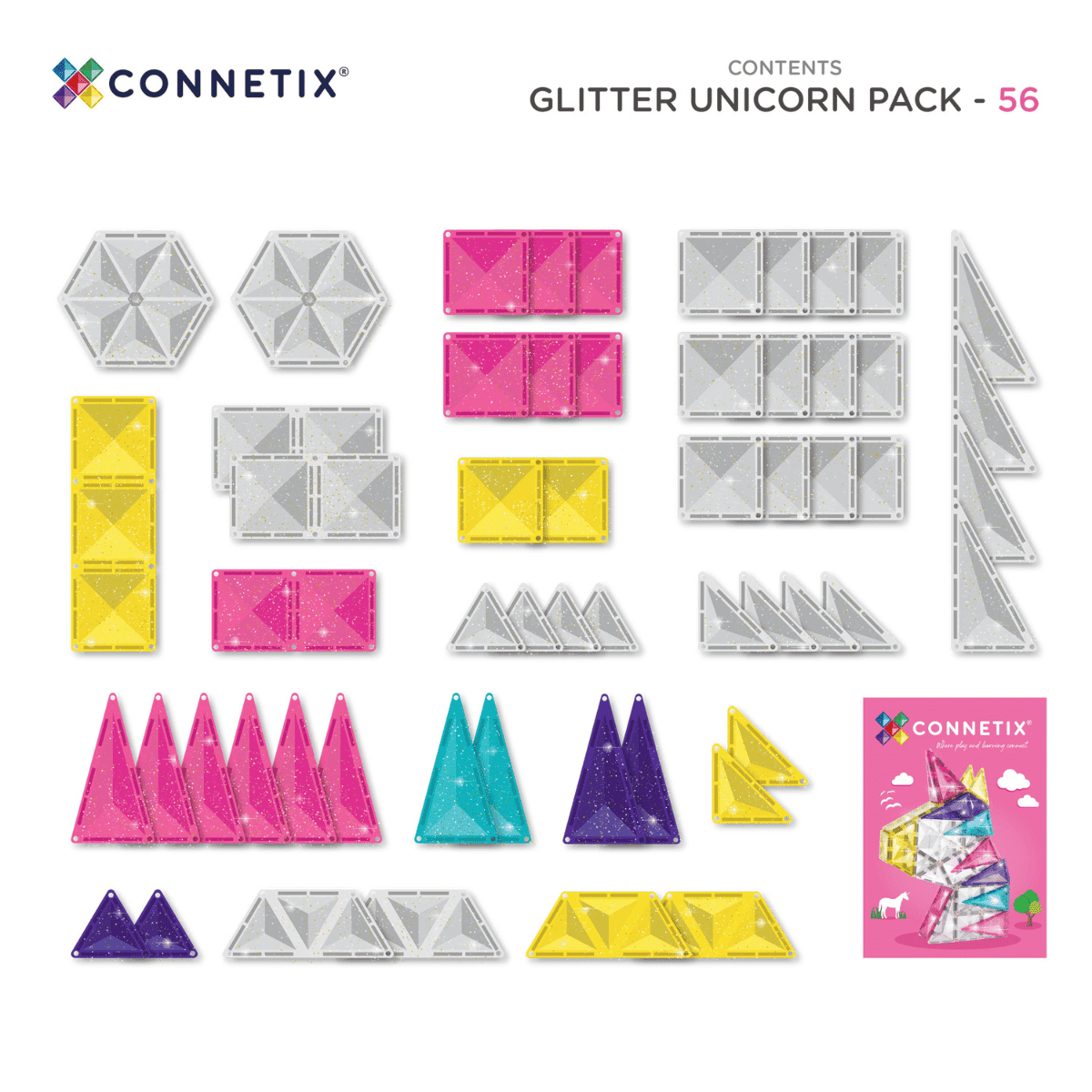 Connetix 56 Piece Glitter Unicorn Pack