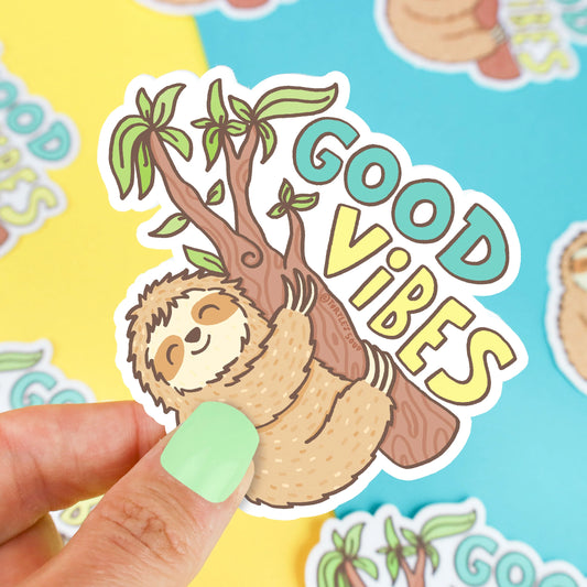 Turtle's Soup Good Vibes Hanging Sloth Vinyl Sticker