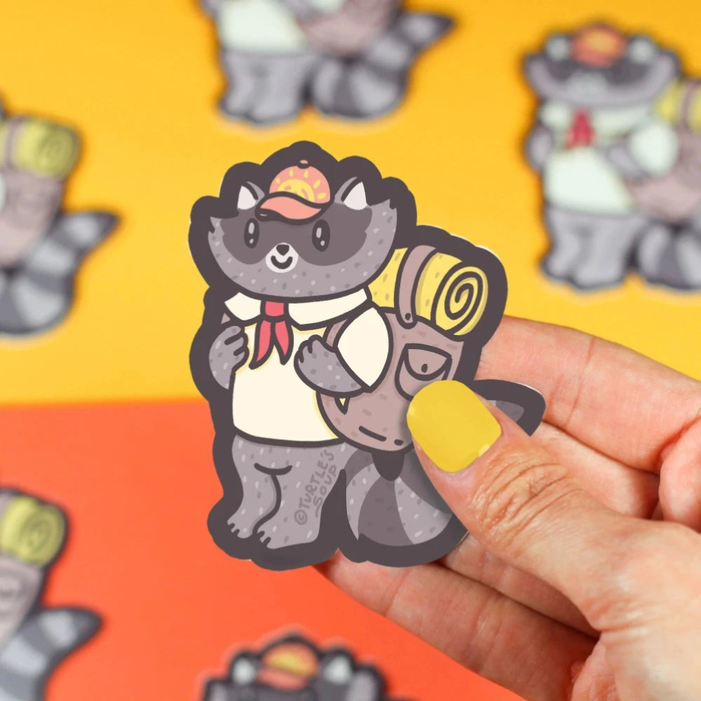 Turtle's Soup Adventurer Raccoon Vinyl Sticker