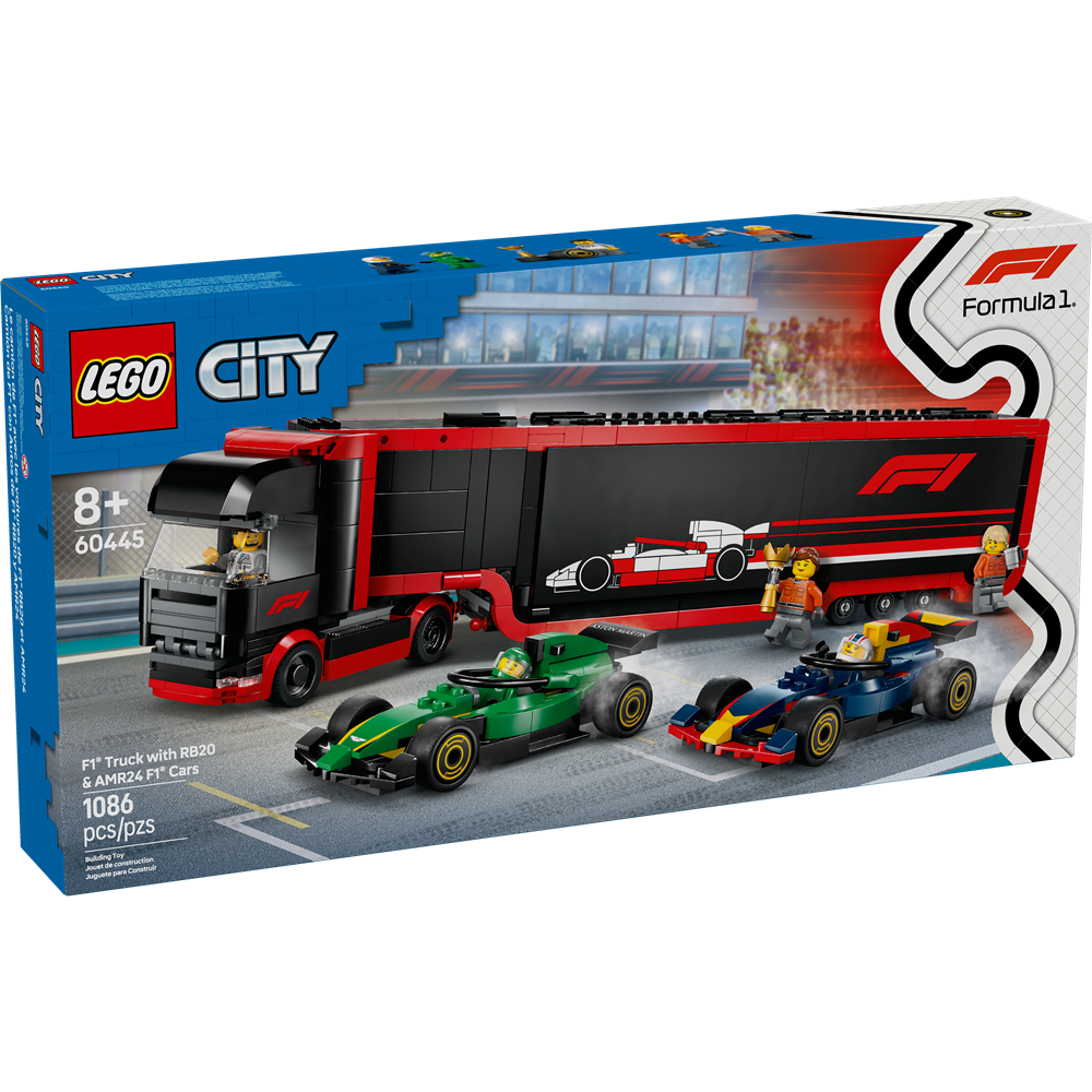 Lego City F1 Truck with RB20 & AMR24 F1 Cars