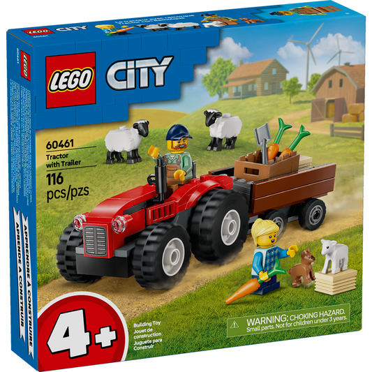 Lego City Red Farm Tractor with Trailer & Sheep