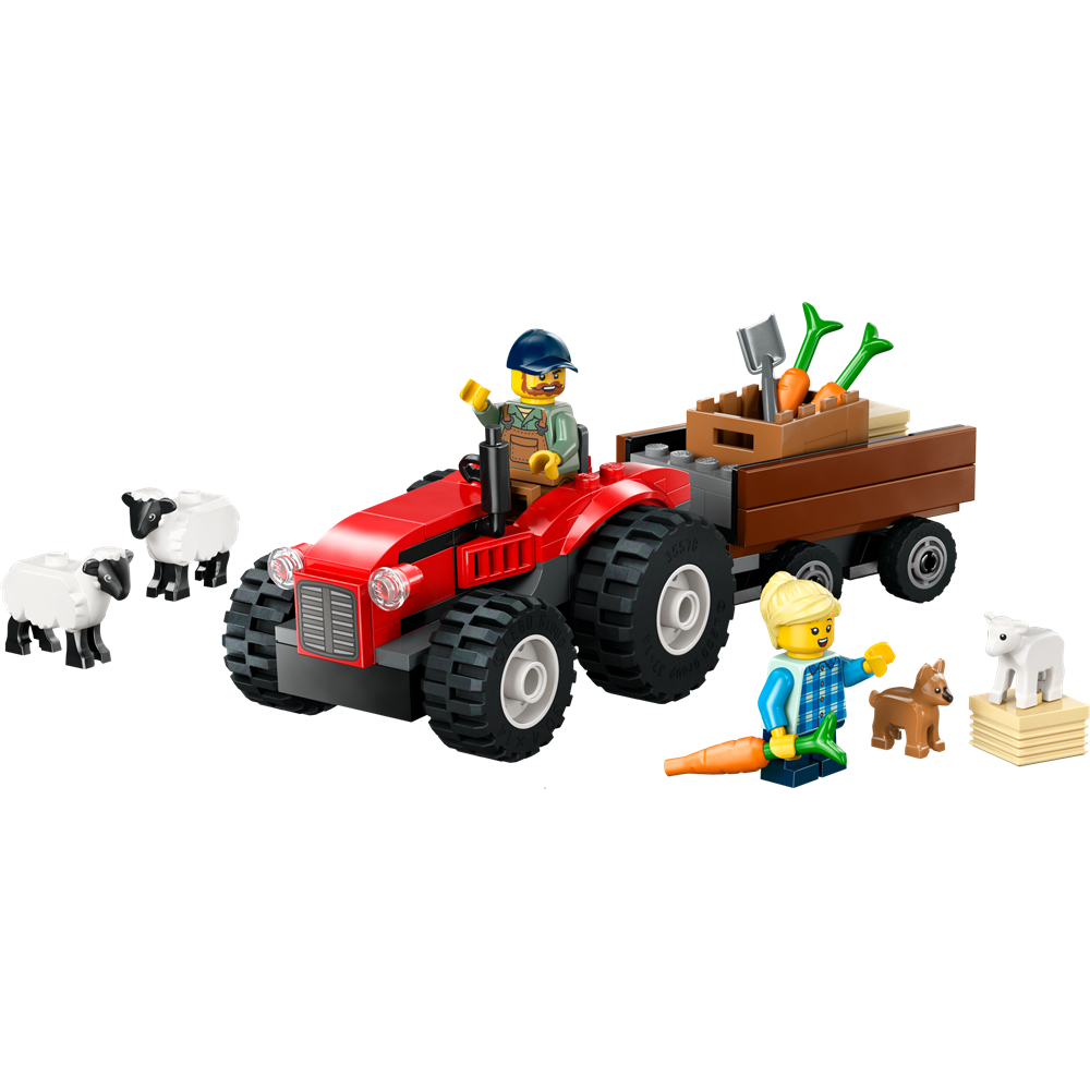 Lego City Red Farm Tractor with Trailer & Sheep