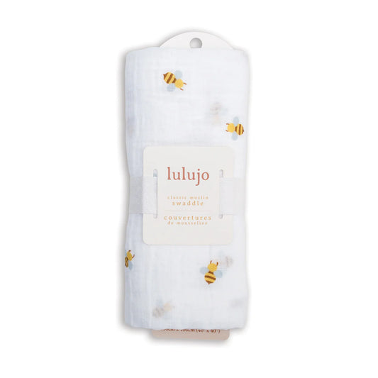 Lulujo Organic Cotton Large Muslin Swaddle Blanket - Bees