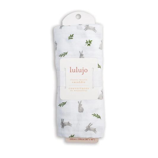 Lulujo Organic Cotton Large Muslin Swaddle Blanket - Bunnies