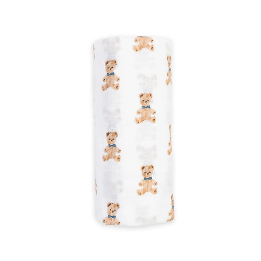 Lulujo Organic Cotton Large Muslin Swaddle Blanket - Vintage Bear