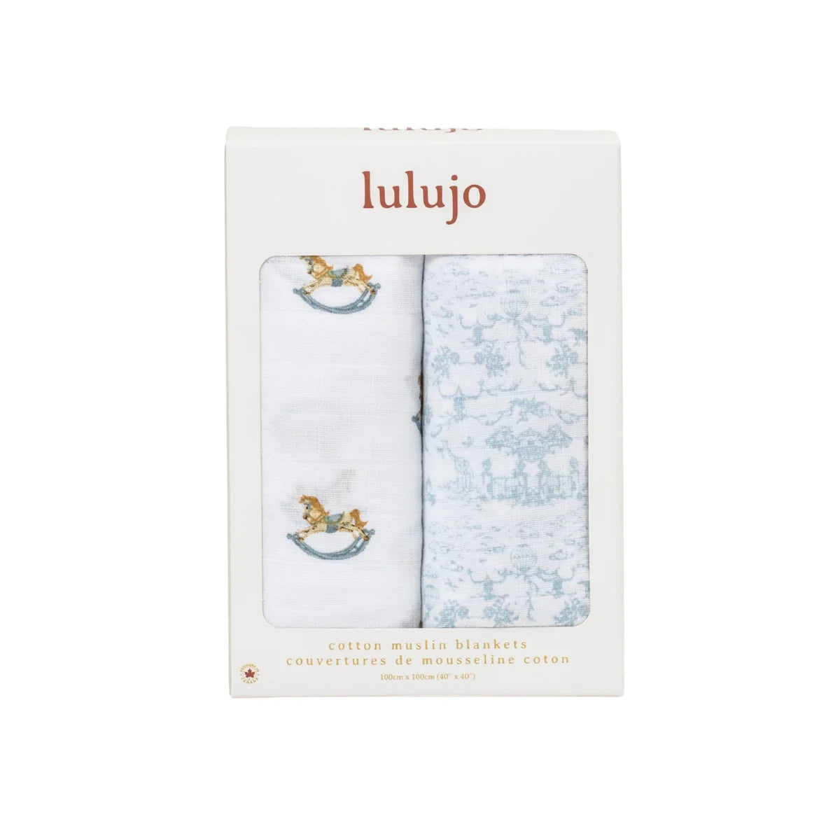 Lulujo Organic Cotton Muslin Swaddle Blankets - 2 Pack Rocking Horse & Tolie