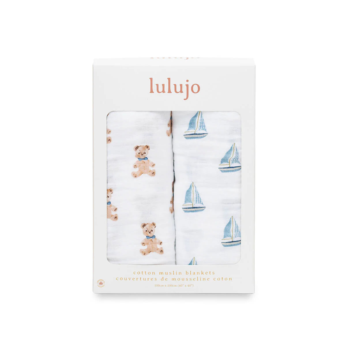 Lulujo Organic Cotton Muslin Swaddle Blankets - 2 Pack Vintage Bears & Sailboats