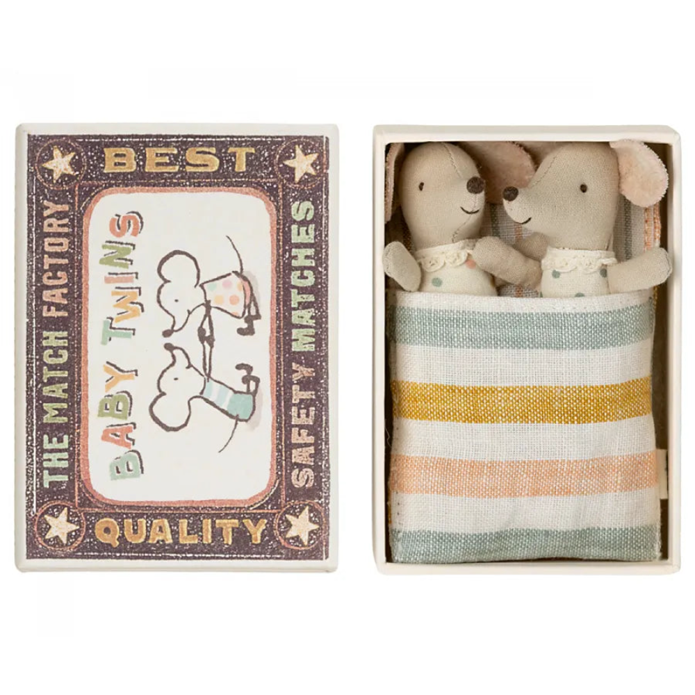 Maileg Baby Mice - Twins in Matchbox - Striped Blanket