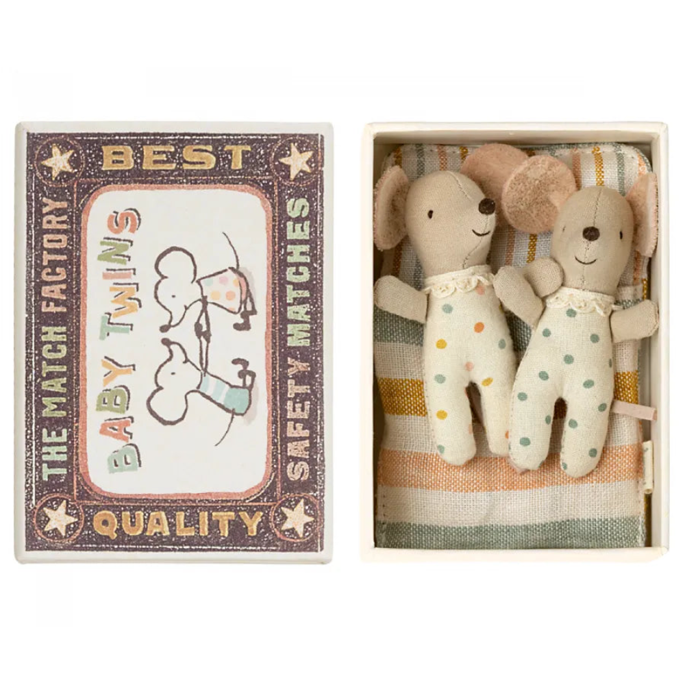 Maileg Baby Mice - Twins in Matchbox - Striped Blanket