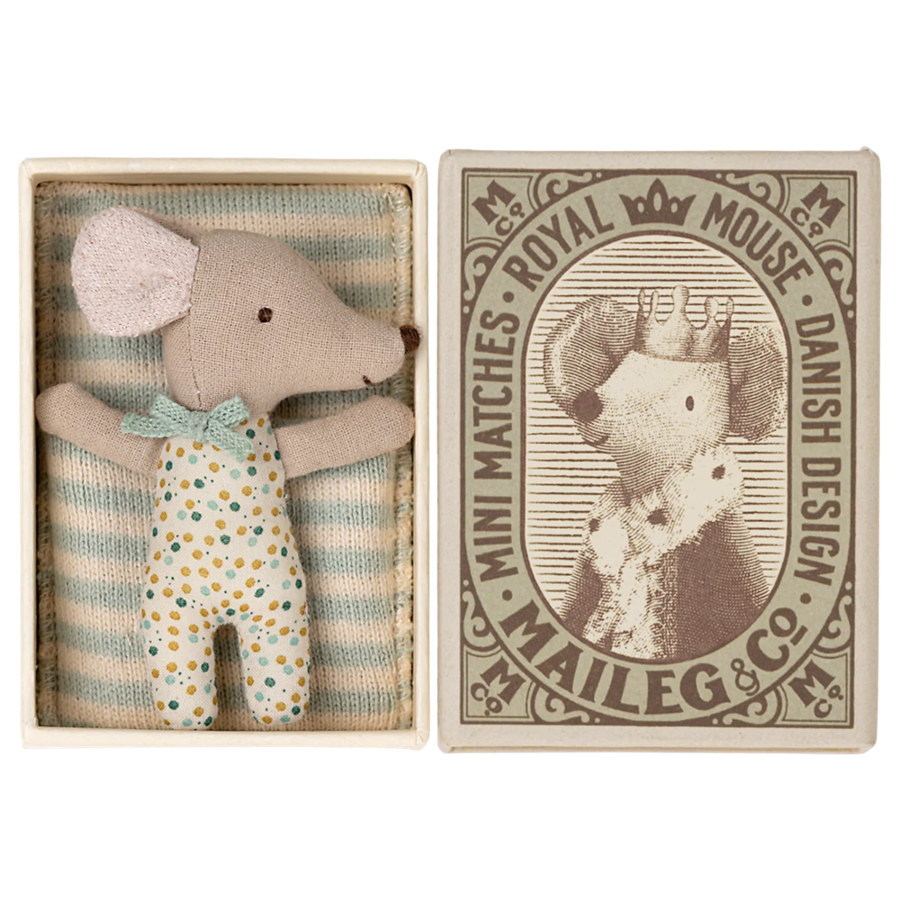 Maileg Sleepy/Wakey Baby Mouse in MatchBox - Blue 2022