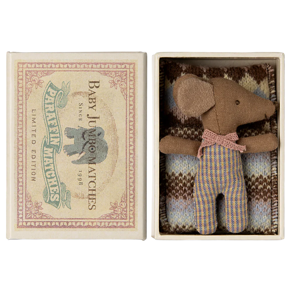 Maileg Sleepy/Wakey Baby Mouse in Matchbox - Rose