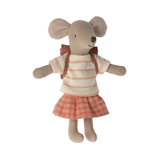 Maileg Tricycle Mouse Big Sister with Bag - Coral