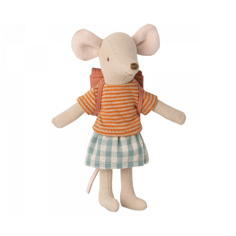 Maileg Tricycle Mouse Big Sister with Bag - Old Rose