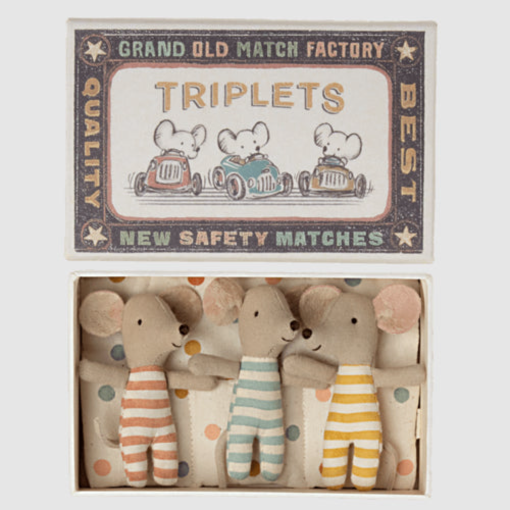 Maileg Triplets Mice in Matchbox - Polka Dot Blanket