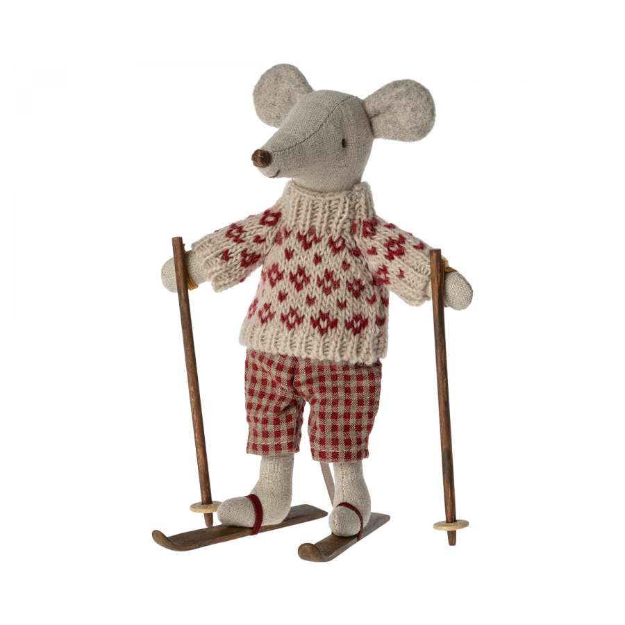 Maileg Winter Mum Mouse with Ski Set