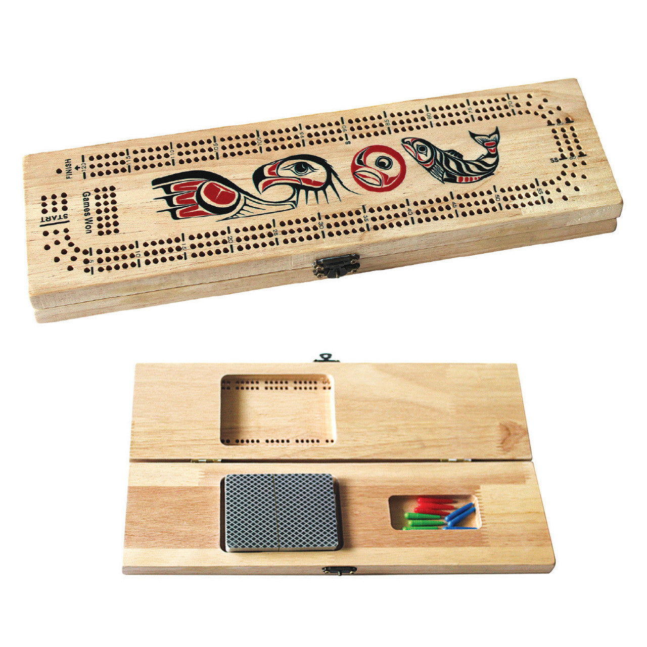 Native Northwest 3-Track Cribbage Board - Eagle and Salmon