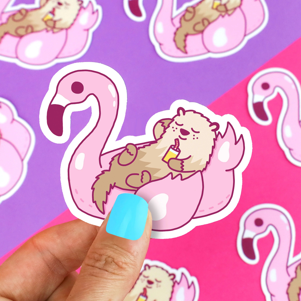 Turtle's Soup Flamingo Float Summer Otter Vinyl Sticker