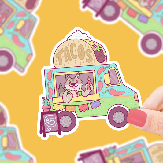 Turtle's Soup Coyote Taco Truck Shopkeeper Sticker