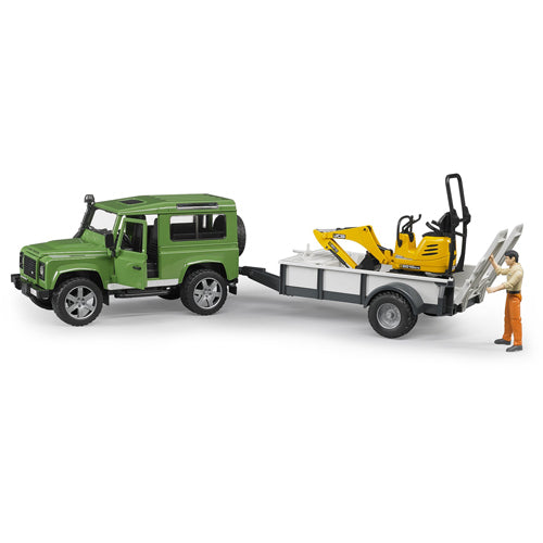 Bruder Land Rover Defender with Trailer, JCB Micro Exc. and Worker