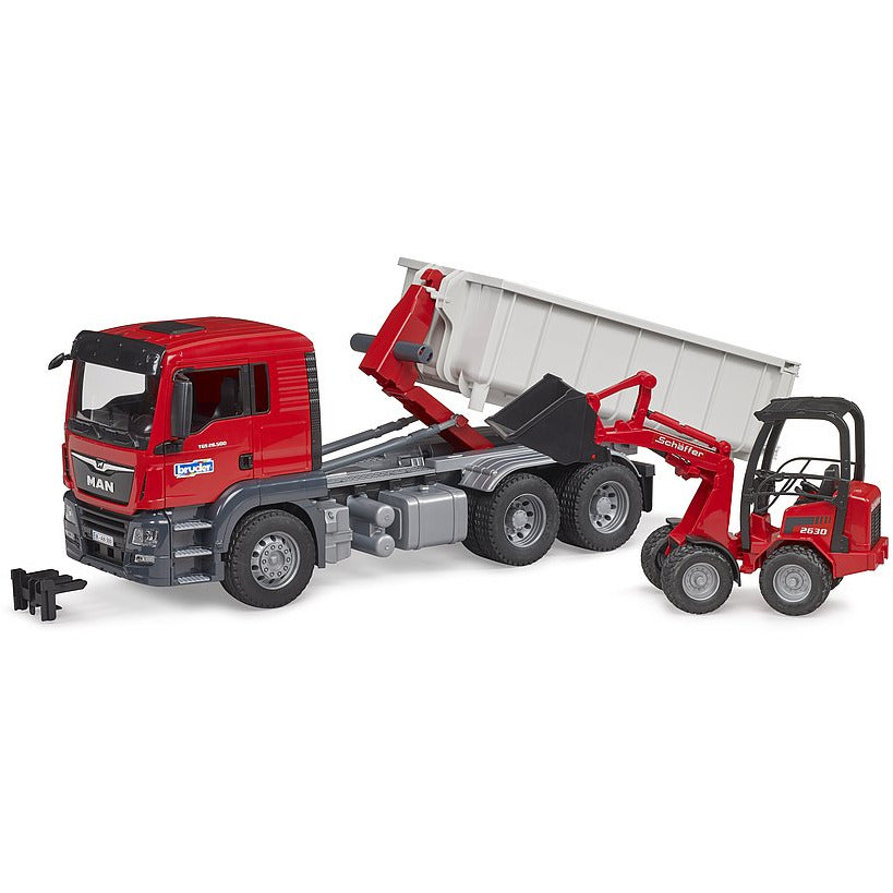 Bruder MAN TGS Truck with Roll-Off Container with Compact Loader