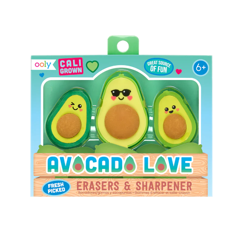 Ooly Avocado Love Erasers and Sharpener - Set of 3