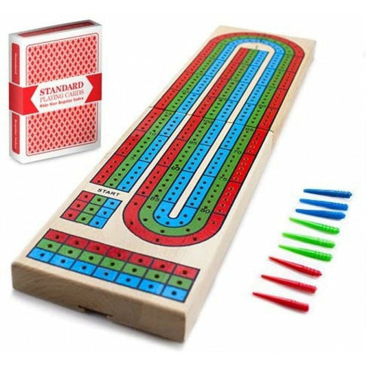 Solid Wood 3 Track Cribbage with Playing Cards